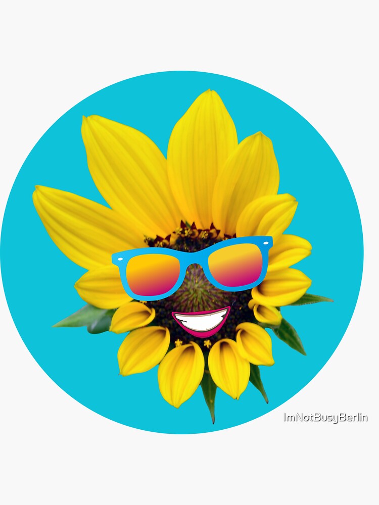 Thumbnail 3 of 3, Sticker, Sunflower with sunglasses and smile designed and sold by ImNotBusyBerlin.
