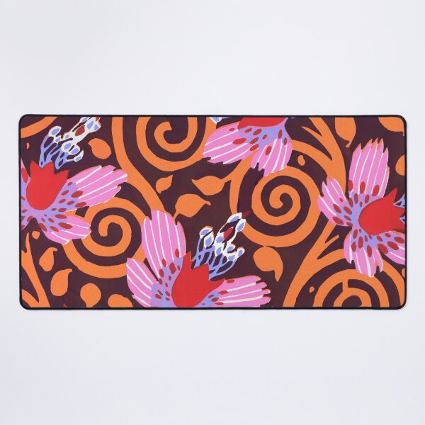 Item preview, Vintage 60s 70s Flower Pattern Red Pink Purple Orange Brown designed and sold by SunfullyYours.