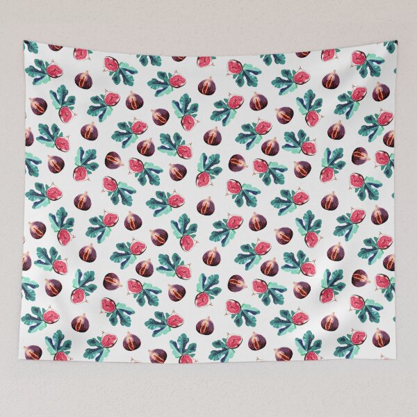 Item preview, Fig and Fig Leaf Pop Art Style Pattern - Fun Fruit Pattern White designed and sold by inkandmoth.