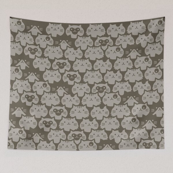 Item preview, GREEN All Over Cat Print, Cat Camo, Cute Cat Faces, Camp Cat Illustration by The PizzaCat designed and sold by pizzacatparty.