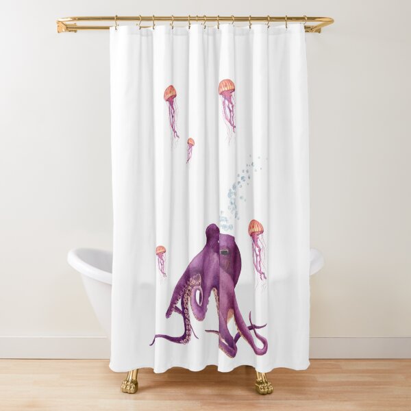 Seahorse And Sea Coral Watercolor Shower Curtain By Watercolorplace Redbubble