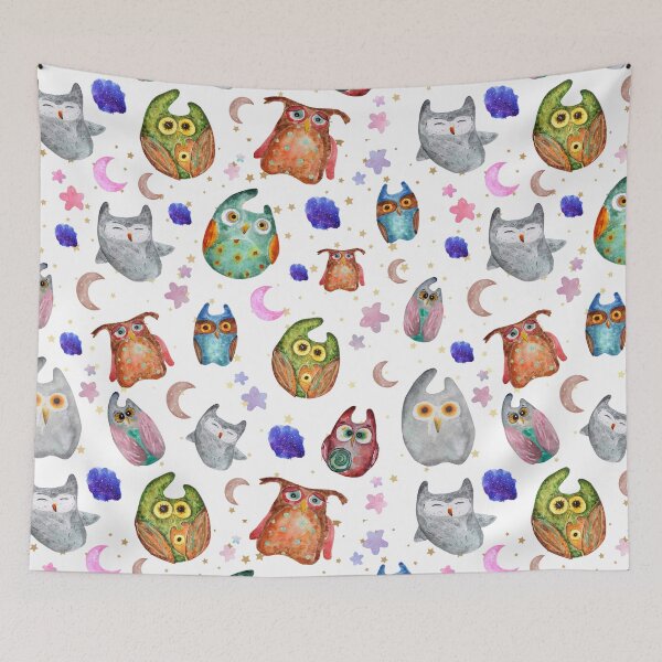 Item preview, Cute Owls, Moon, and Stars Pattern designed and sold by checkertonetees.