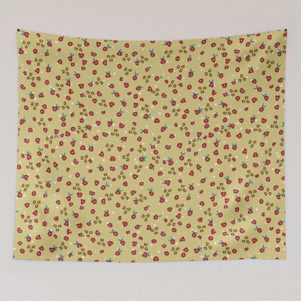 Item preview, Tiny red flowers on mustard pattern designed and sold by anzelas.