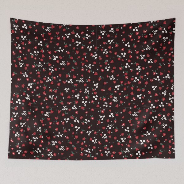 Item preview, Tiny little red flowers on black pattern designed and sold by anzelas.