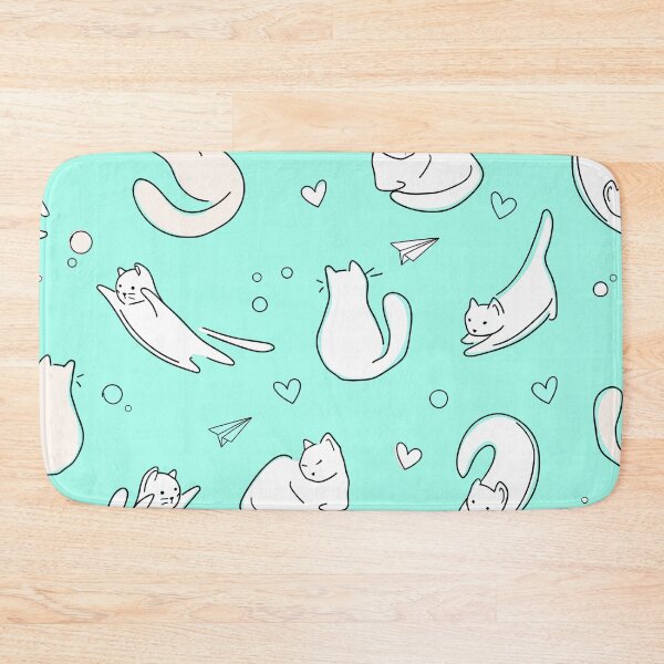 Item preview, Cute Cats Doodle Seamless Pattern with a Mint Blue Background designed and sold by quinellie.