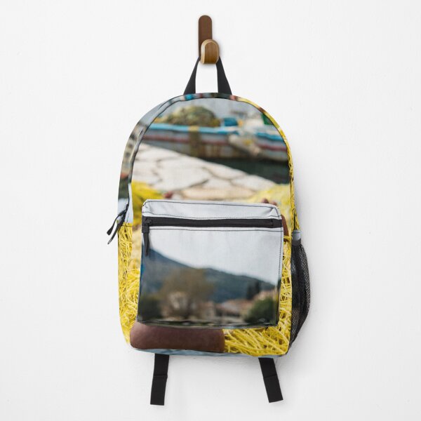 Item preview, Yellow Fishing Nets Kassiopi Harbour Corfu Island Greece designed and sold by nickbrayimages.