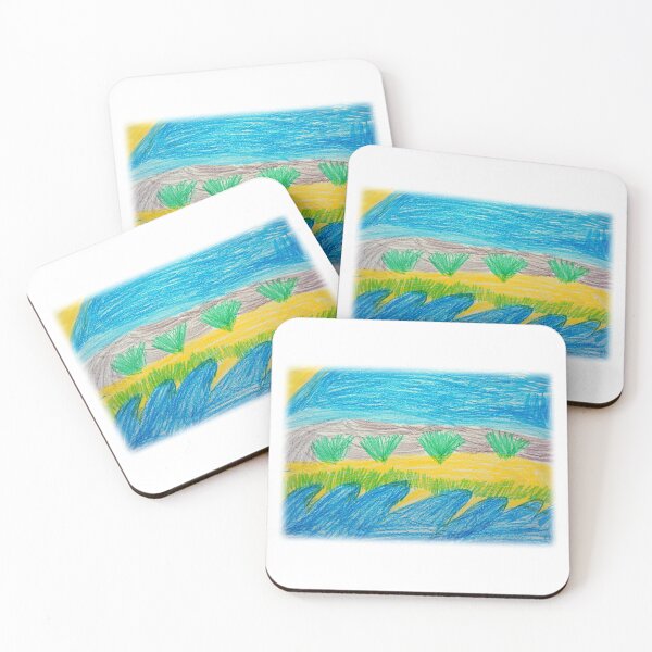 Item preview, Mediterranean Sea Shore, Majorca Seaside Landscape, Beach, Desert View, Five-Year-Old Child Art, Nursery Decor, Wax Crayons Kid Drawings, Toddler Pencil Drawing, Mother and Daughter Child’s Artwork designed and sold by Max-Wear.