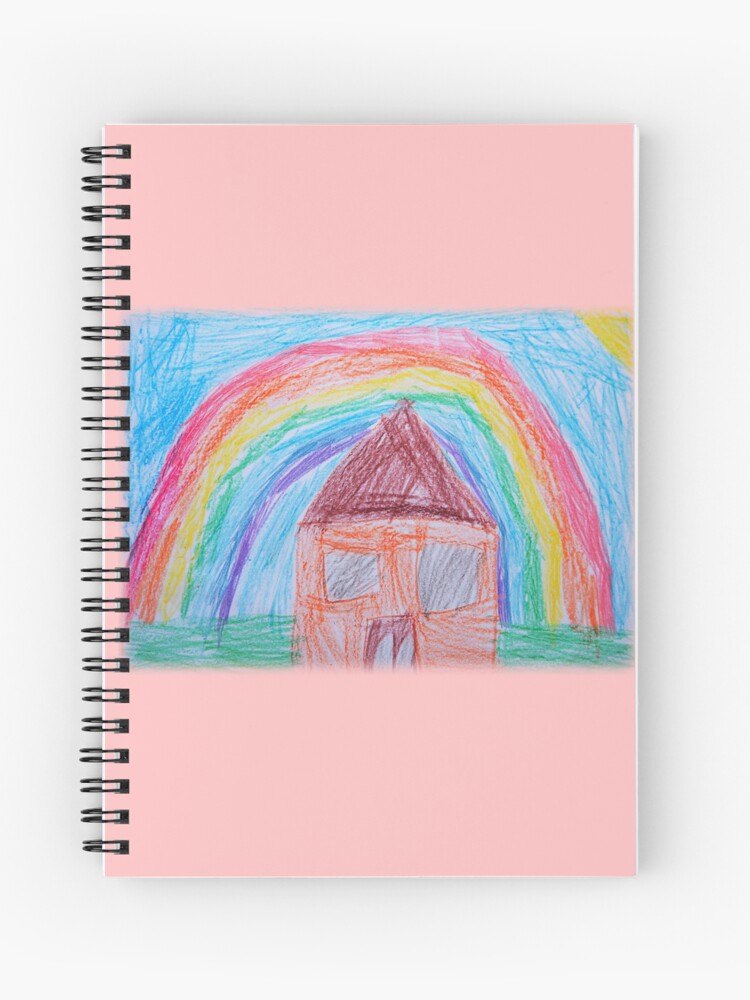  Cuaderno de espiral «Casa bajo el arcoíris, todo estará bien, pensamiento positivo, arte infantil de cinco años, decoración de la guardería, dibujos infantiles con crayones de cera, dibujo a lápiz para niños