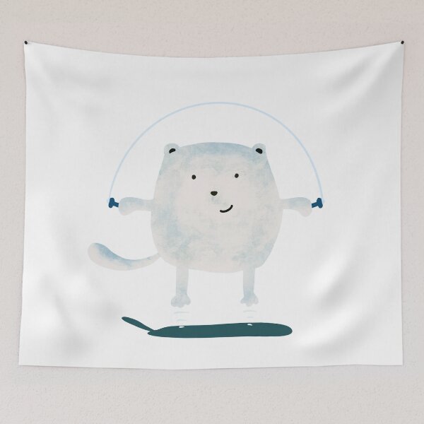 Item preview, Cute Happy Cat Plays Jump Rope, White kitty Lovers Skipping Rope designed and sold by MoStorish.