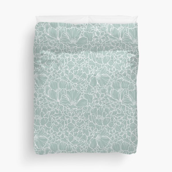Detailed Flower Petal Pattern, White and Teal Duvet Cover