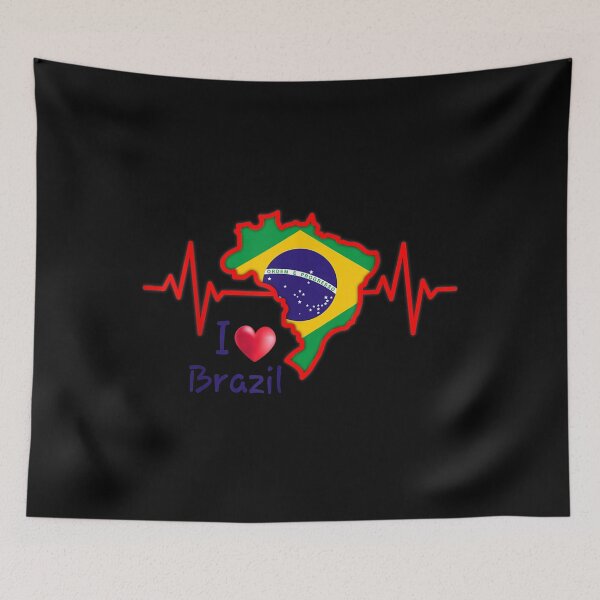 Item preview, Brazil Map Brazilian Flag Heartbeat I Love Brazil Heart  designed and sold by laurenm233.