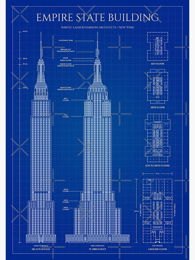 Discover Empire State Building (Blueprint) Premium Matte Vertical Poster
