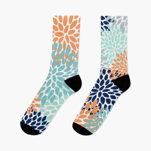 Item preview, Floral Blooms, Navy, Orange, Teal, Gray designed and sold by meggydesigns.