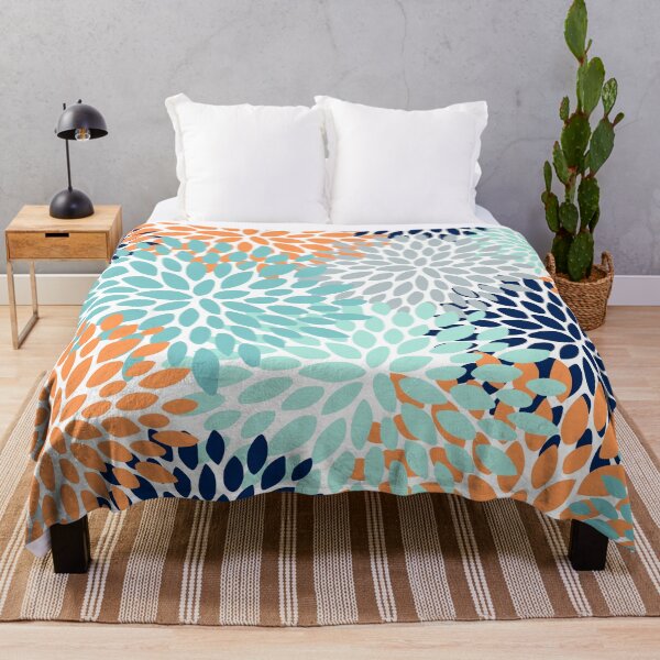 Item preview, Floral Blooms, Navy, Orange, Teal, Gray designed and sold by meggydesigns.