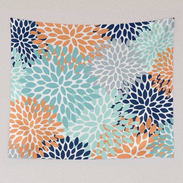 Item preview, Floral Blooms, Navy, Orange, Teal, Gray designed and sold by meggydesigns.