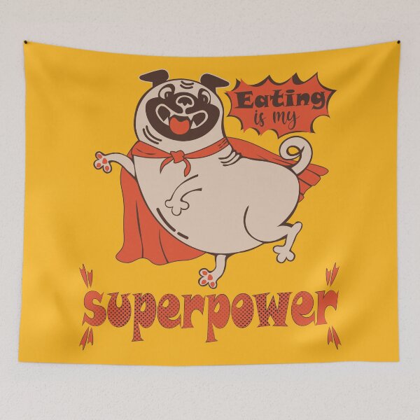 Item preview, Eating is my superpower red cloak pug designed and sold by CutieBlue.