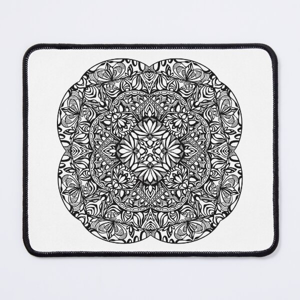 Item preview, Flowery Mandala - Intricate Black and White Digital Illustration - Vibrant and Eye-catching Design for printing on t-shirts, wall art, pillows, phone cases, mugs, tote bags, notebooks and more designed and sold by cherdoodles.