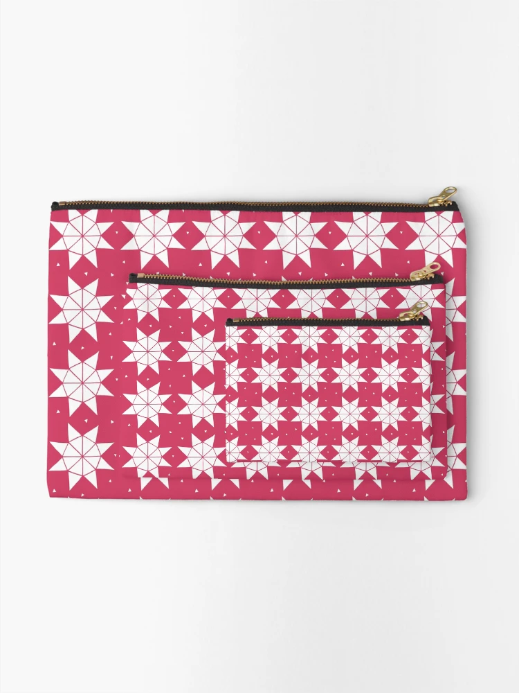 Thumbnail 2 of 4, Zipper Pouch, Geodesic Stars // Raspberry designed and sold by The Wellington Boot.
