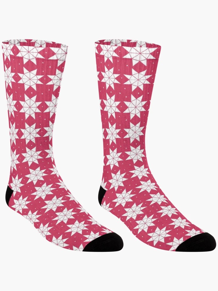 Thumbnail 3 of 5, Socks, Geodesic Stars // Raspberry designed and sold by The Wellington Boot.