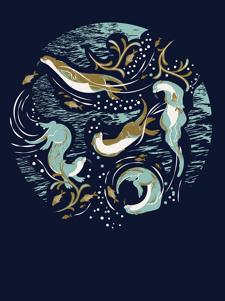 Thumbnail 7 of 7, Classic T-Shirt, Playful Otters - turquoise designed and sold by appleyards.