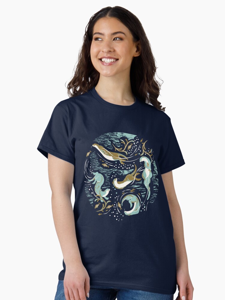 Thumbnail 2 of 7, Classic T-Shirt, Playful Otters - turquoise designed and sold by appleyards.