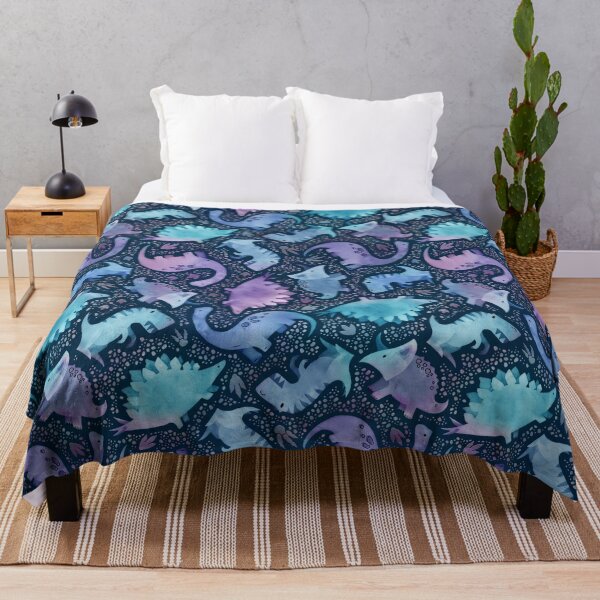 Item preview, Watercolor dinosaur purple and blue on navy designed and sold by adenaJ.