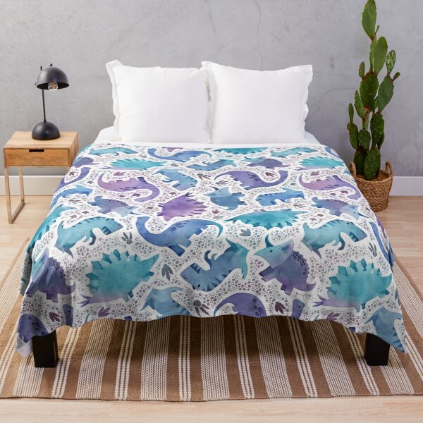 Item preview, Watercolor dinosaur purple and blue on navy designed and sold by adenaJ.