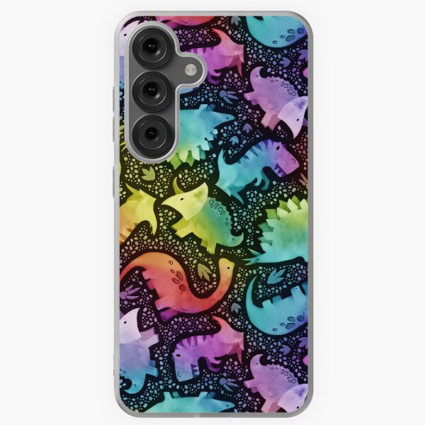 Item preview, Watercolor dinosaur rainbow on black designed and sold by adenaJ.