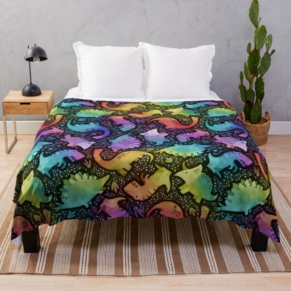Item preview, Watercolor dinosaur rainbow on black designed and sold by adenaJ.