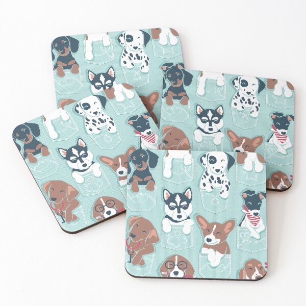 Item preview, Pure love pockets I // aqua background Dachshund Beagle Dalmatian Basset Hound Labrador Retriever Husky Welsh Corgi and Italian Greyhound dog puppies designed and sold by SelmaCardoso.