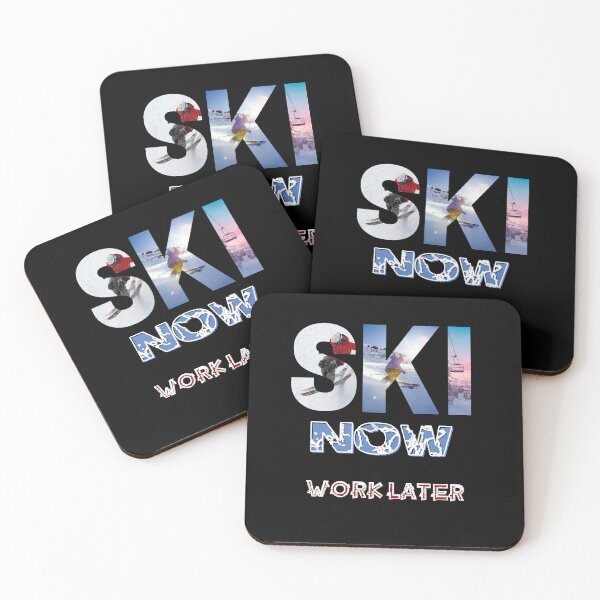 Item preview, Ski now work later, funny saying, skiing pun,winter sports, skier gift idea  designed and sold by allycat57.