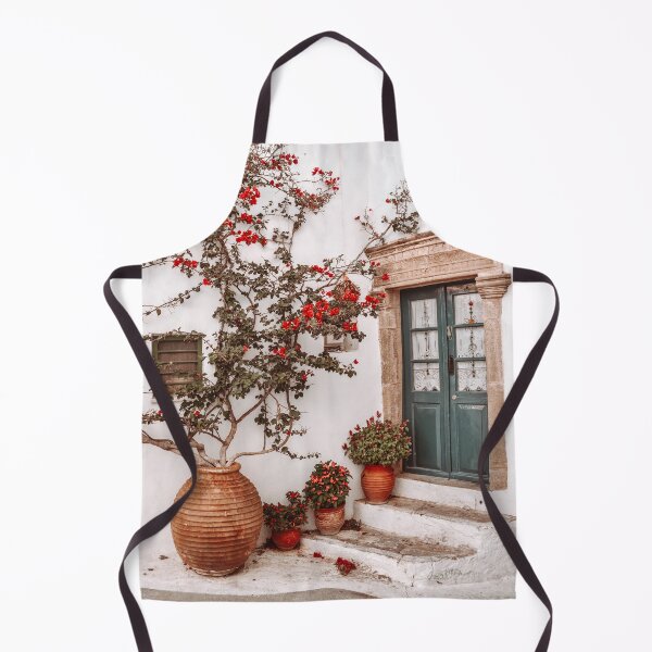 Item preview, Green Front Door in Greek Islands, Orange Bougainvillea Flowers designed and sold by PrintsProject.