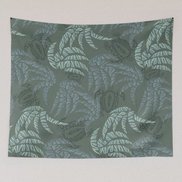 Item preview, Hawaiian Emerald Turtles and Palm Leaves Pattern designed and sold by sunnthreads.