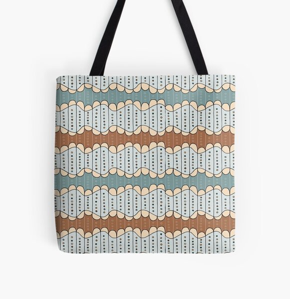 Abstract Waves and Stripes in Turquoise and Brown All Over Print Tote Bag