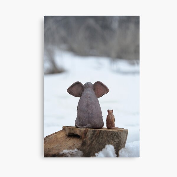Item preview, elephant and dog sitting on a stump in winter designed and sold by Mike Kiev art.