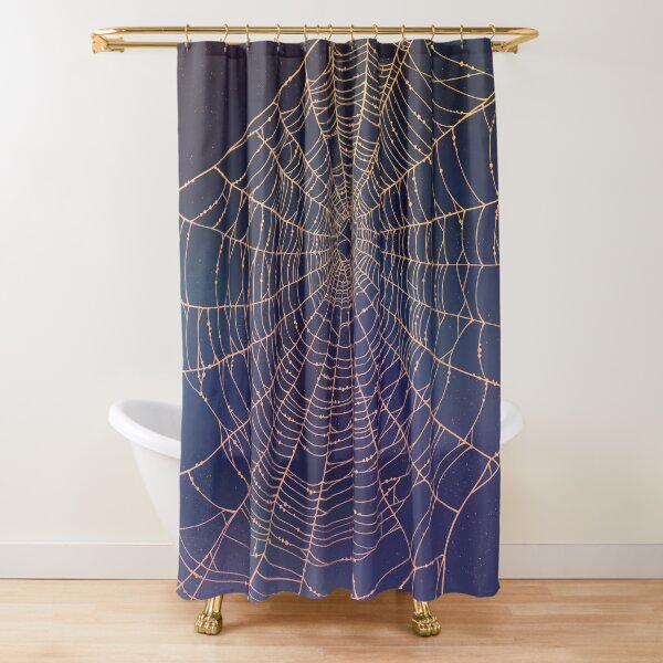 Spider Web With Dew Drops, Night Sky Shower Curtain
