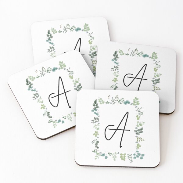 Artikelvorschau, Monogramm mit grünen Blättern | Monogrammbuchstabe A entworfen und verkauft von JustSeasons.
