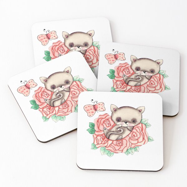 Item preview, Cute Cat on Roses designed and sold by HappyLifeCreate.