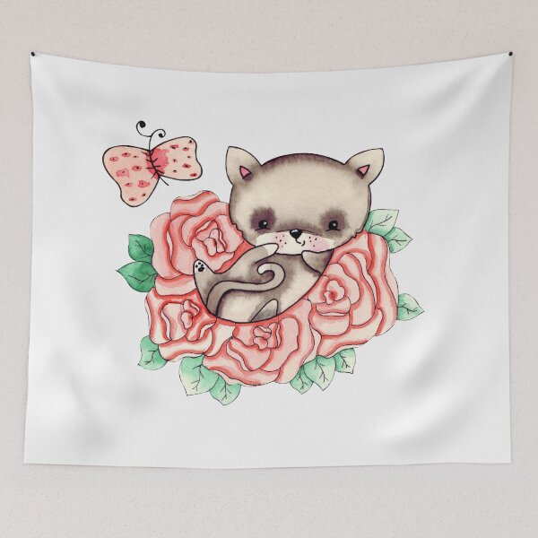 Item preview, Cute Cat on Roses designed and sold by HappyLifeCreate.