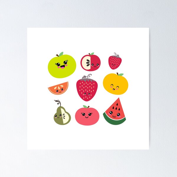 kawaii content visage fraise fruit mignonne personnage aquarelle