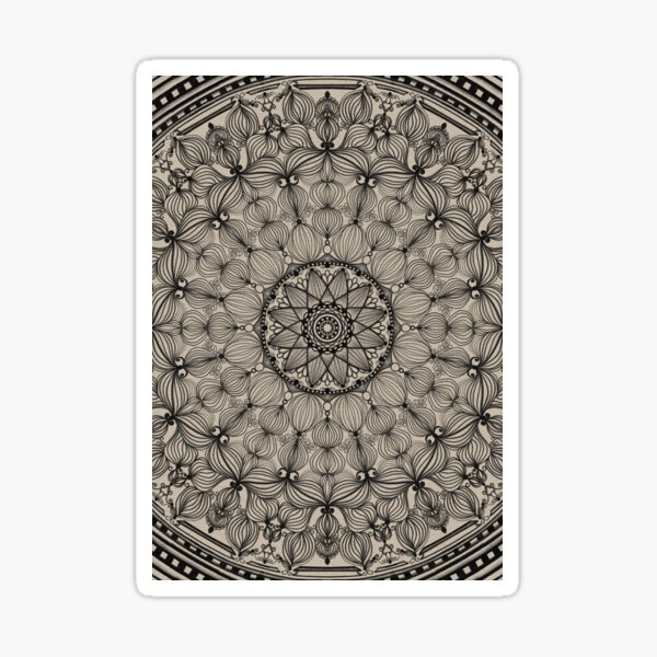 Paper Lanterns, Monochromatic Mandala Sketch 021622.7 by Kristi Duggins Sticker