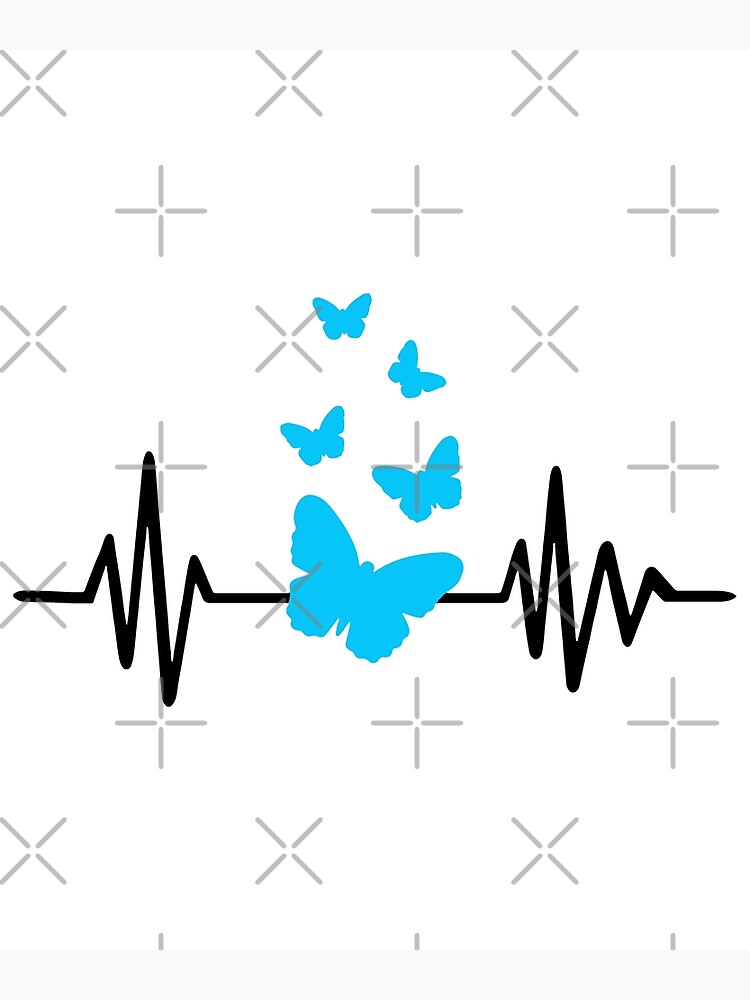 Blue Butterfly lovers, Cute Butterfly Heartbeat Heart Beat EKG | Metal Print