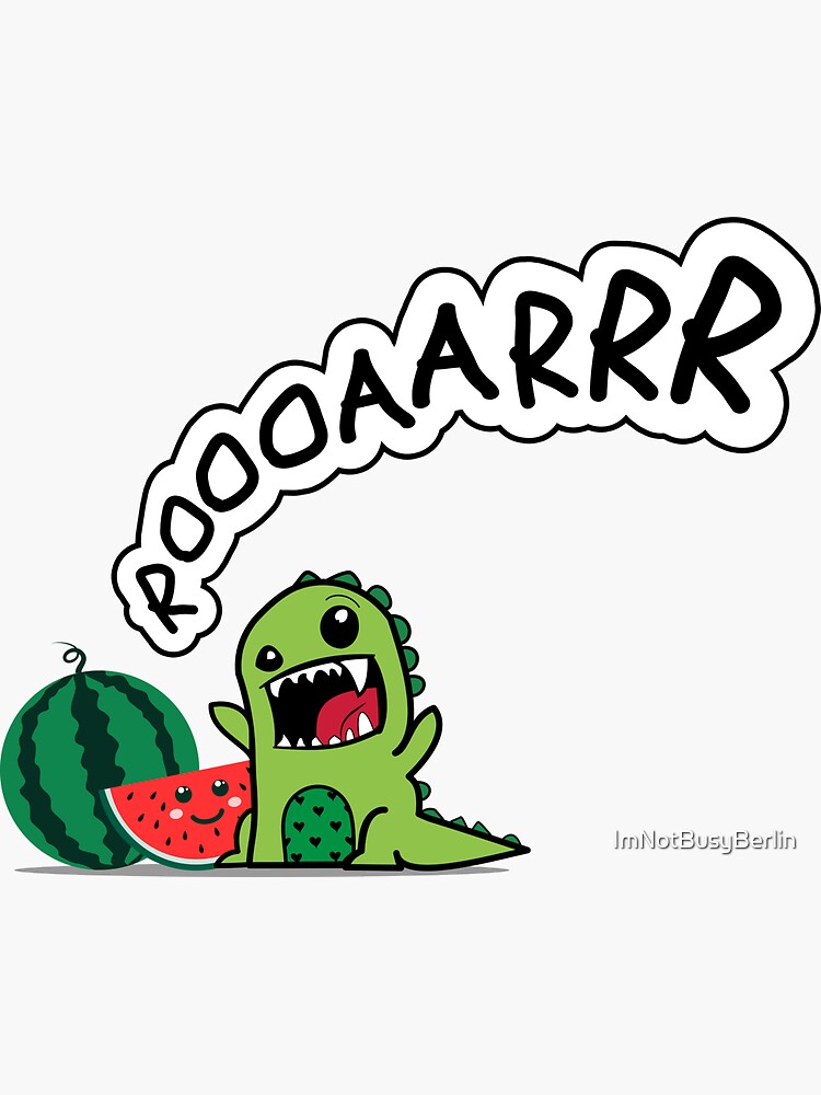 Thumbnail 3 von 3, Sticker, Kleiner grüner drache mit Wassermelonen, ROOOAAR designt und verkauft von ImNotBusyBerlin.