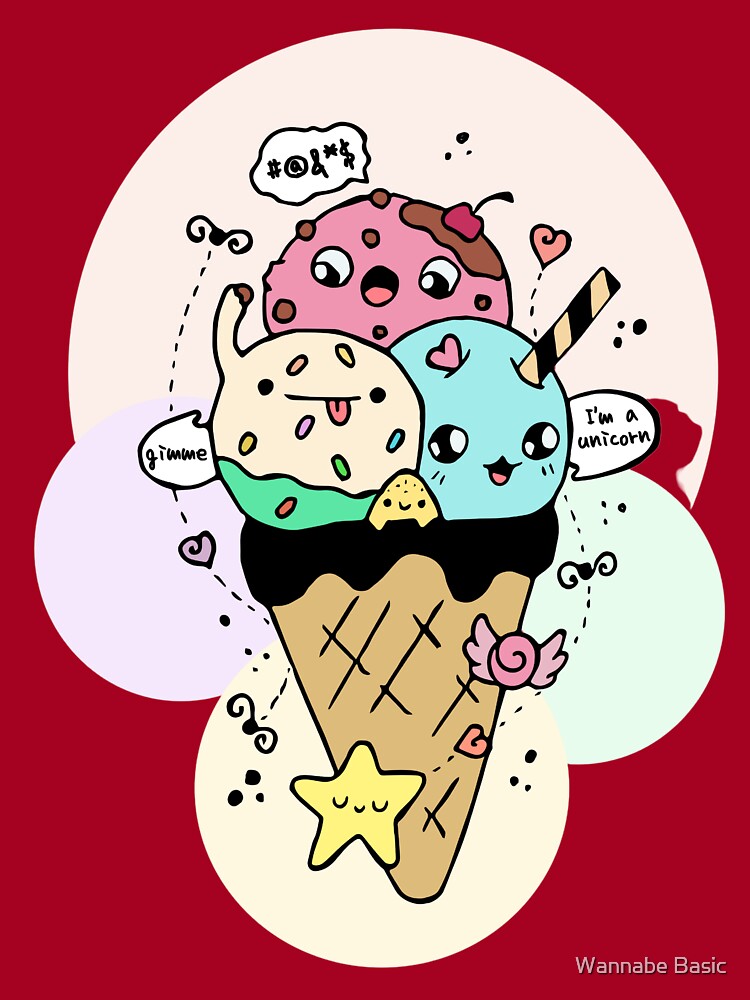 Kawaii Triple Scoop Ice Cream Cone by kawaiilife, Redbubble