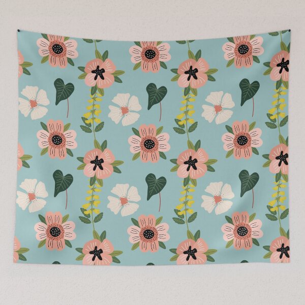 Item preview, Patrón floral rosa con fondo azul claro designed and sold by CoolWallpapers.
