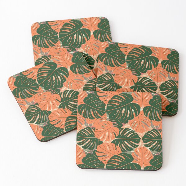 Item preview, Monstera Madness Pattern in Sunset Orange designed and sold by draftsxdoodles.