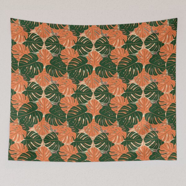 Item preview, Monstera Madness Pattern in Sunset Orange designed and sold by draftsxdoodles.