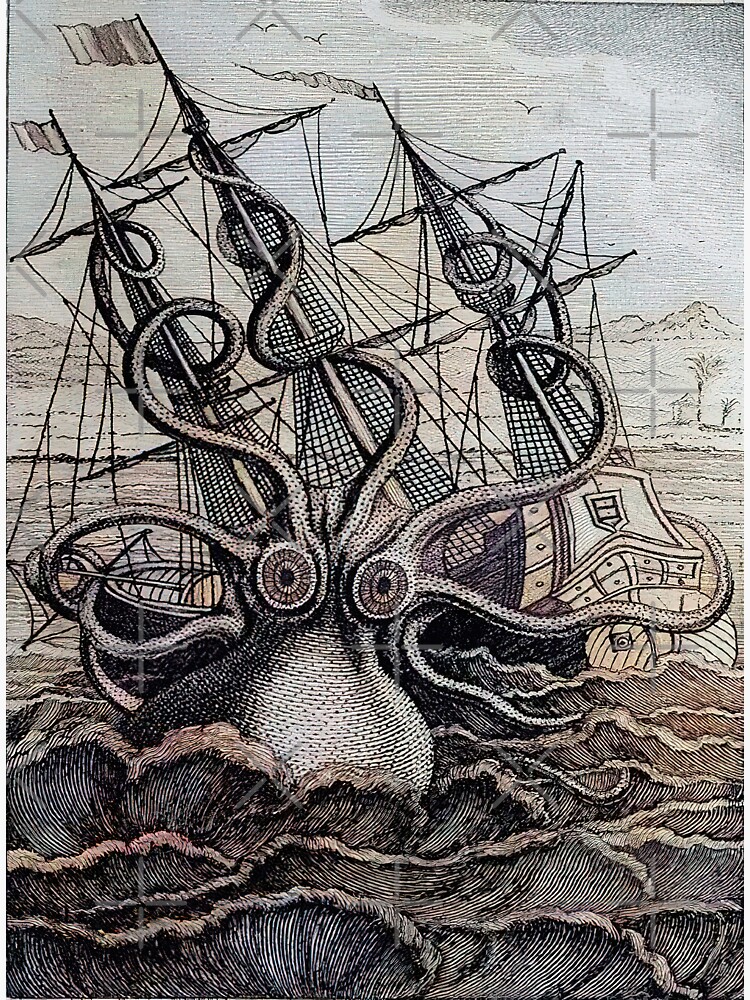 "300 JAHRE ALTE SKIZZE VON KRAKE, DER EIN SCHIFF ANGRIFFT - FARBE ...