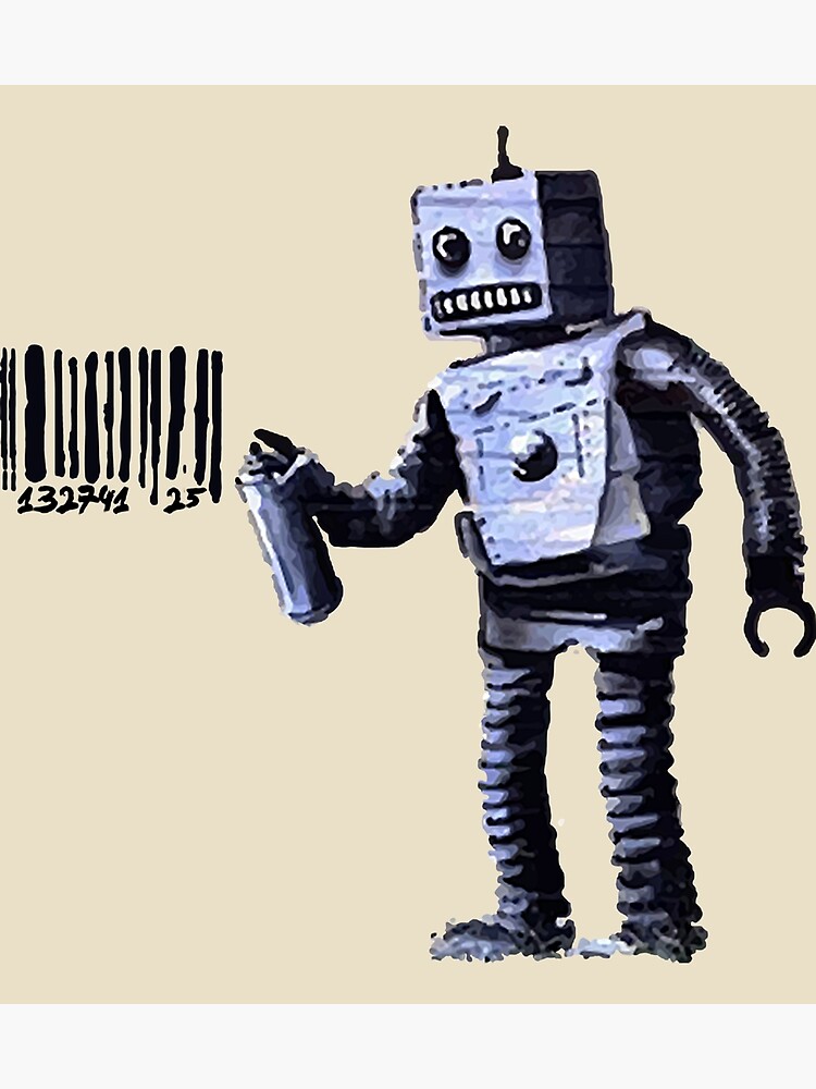 BANKSY Robot Spray Painting Barcode | Art Print