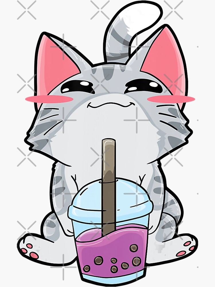 "Kawaii Boba Tea Neko Anime Bubble Tea Cat" Sticker by WOOD7373
